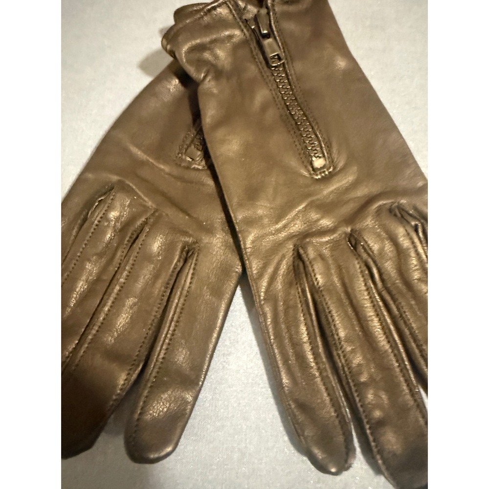 Vintage Dark Brown Leather Zippered Gloves Women Small Medium 9 Inch
